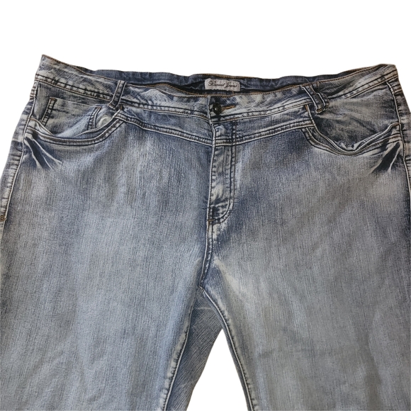 Recruit Blue Acid Washed Mid Length Denim Capri Shorts 20 - Picture 2 of 4